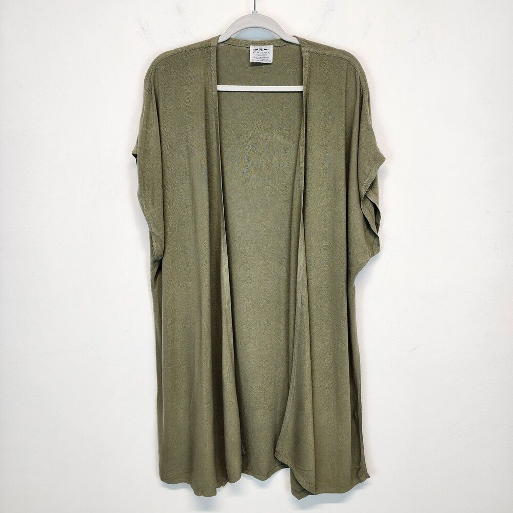 Zagora Sitara Adams Duster Cardigan Womens One Size Green Open Lagenlook Vintage